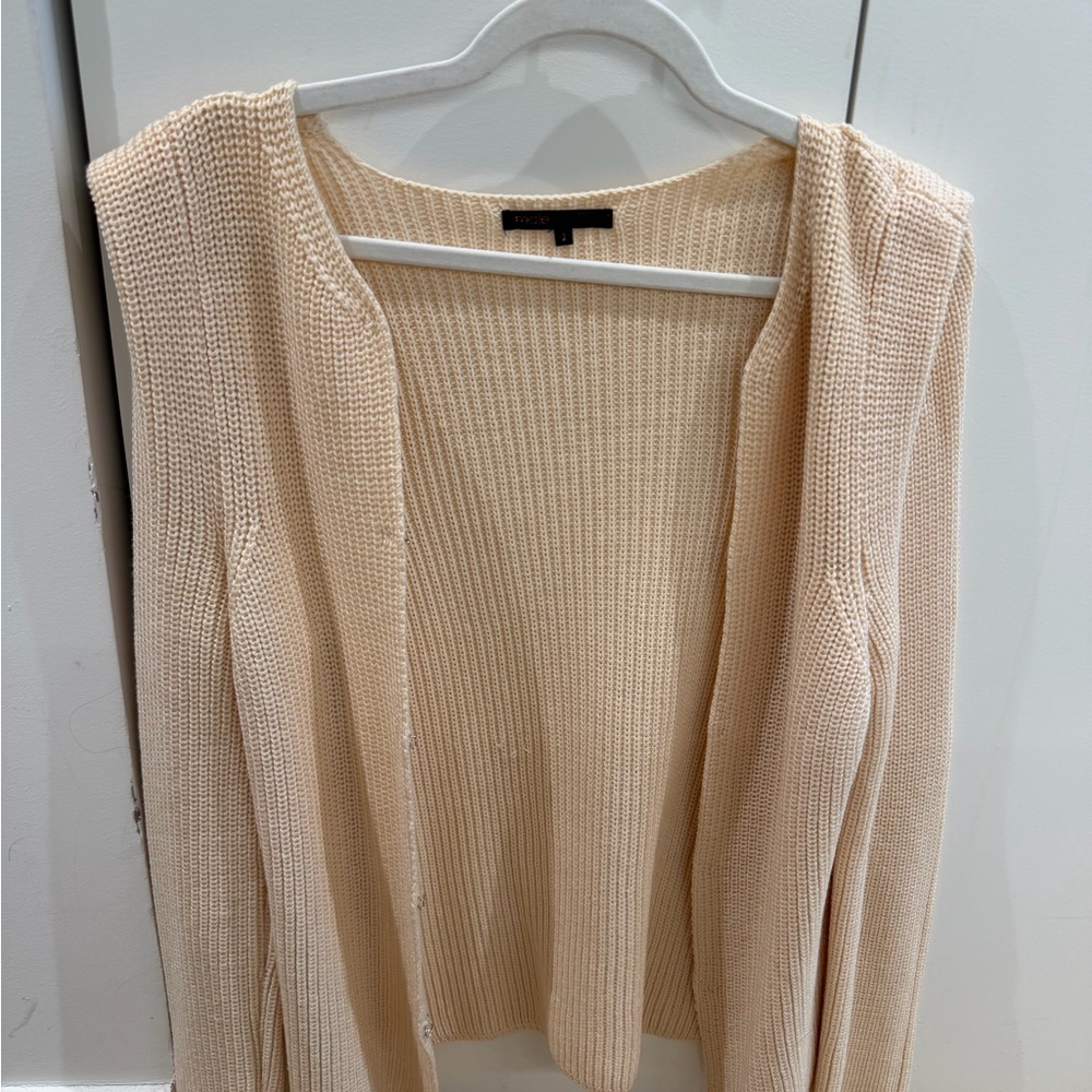 Light Beige/Off-White Women's Open-Front Knit Sweater